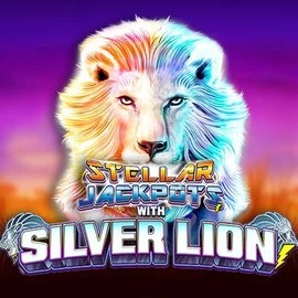 Jackpots logo of Stellar Jackpots with Silver Lion from Lightning Box Game at Rosy Bingo
